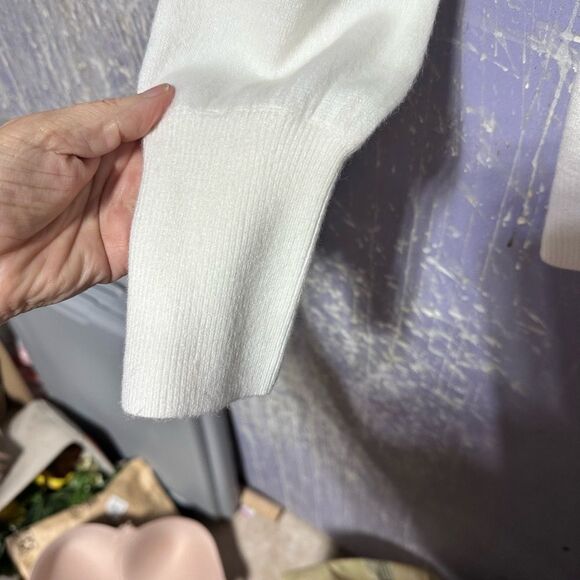 NWOT Cream Luxe Cardigan With Black Bow & Scalloped Trim Size Large - Picture 13 of 15